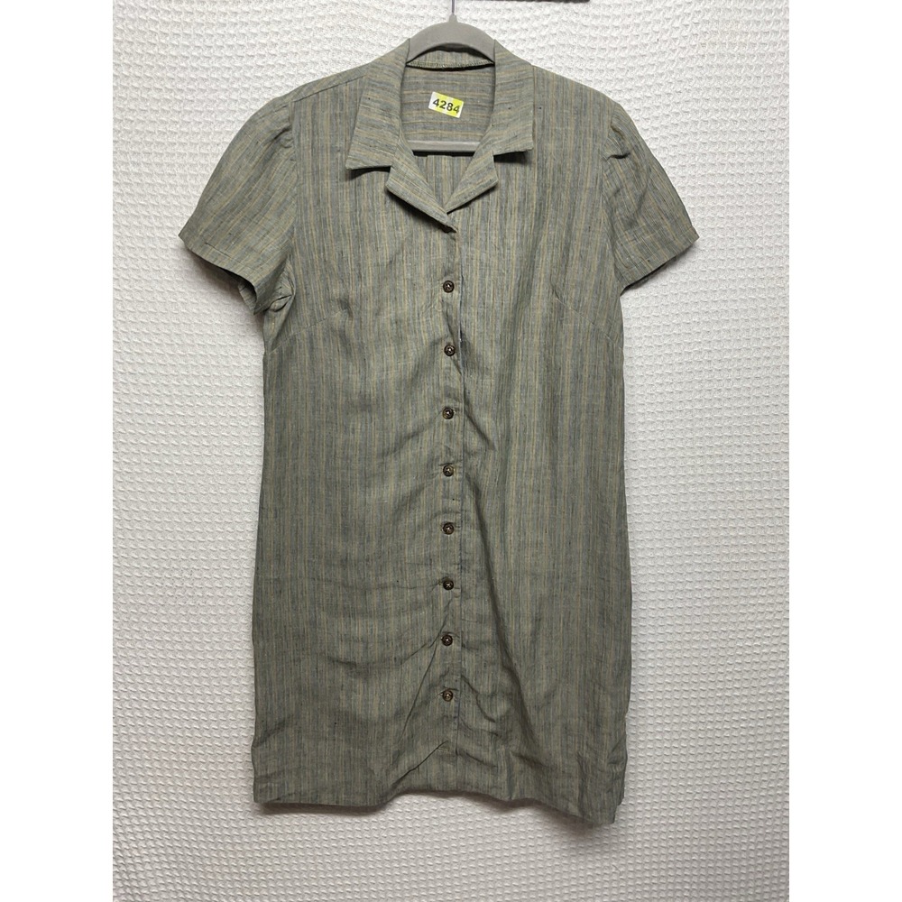 Dockers Levi's Linen Dobby Dress Size Medium To Large Brown Striped Button Down - Picture 6 of 8